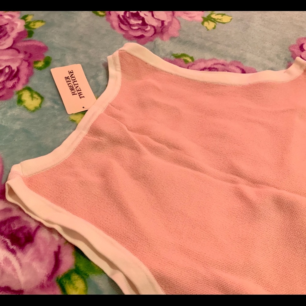 Light Pink w White Trim Forever 21 Crop Top Tank L - Picture 4 of 5